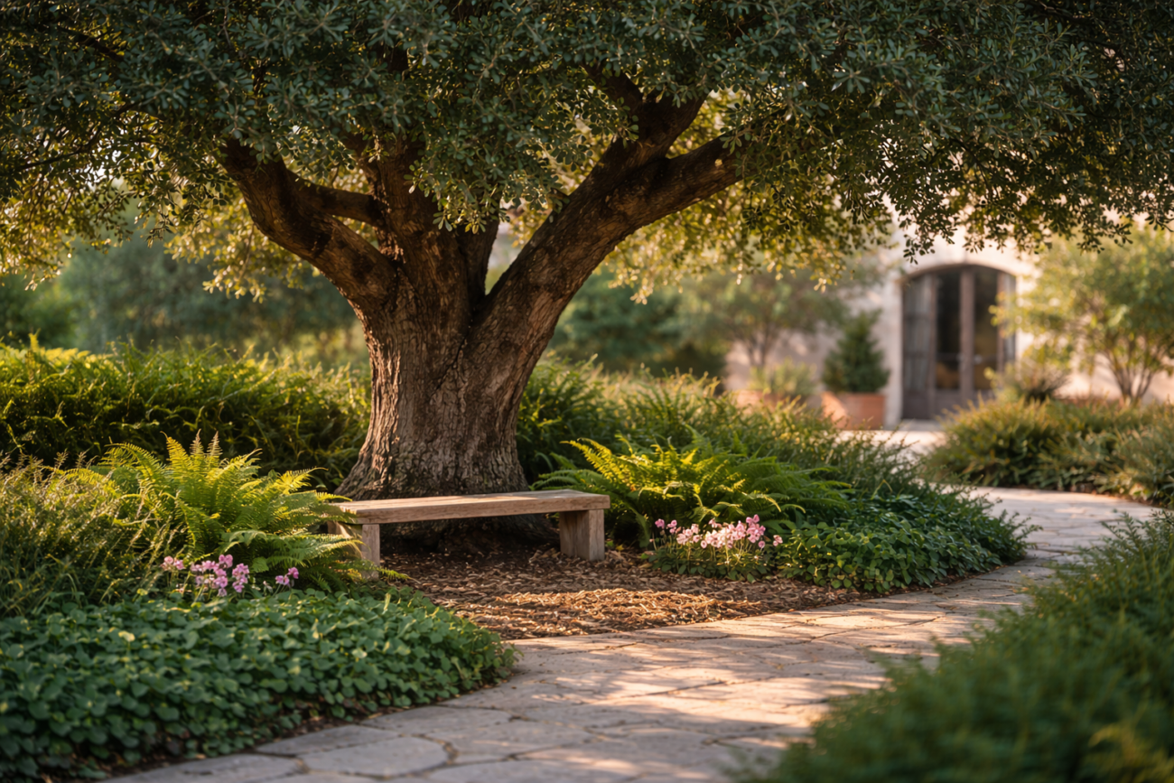 Villa bahçesinde Meşe ağacı - Villa Bahçe Ağaçları